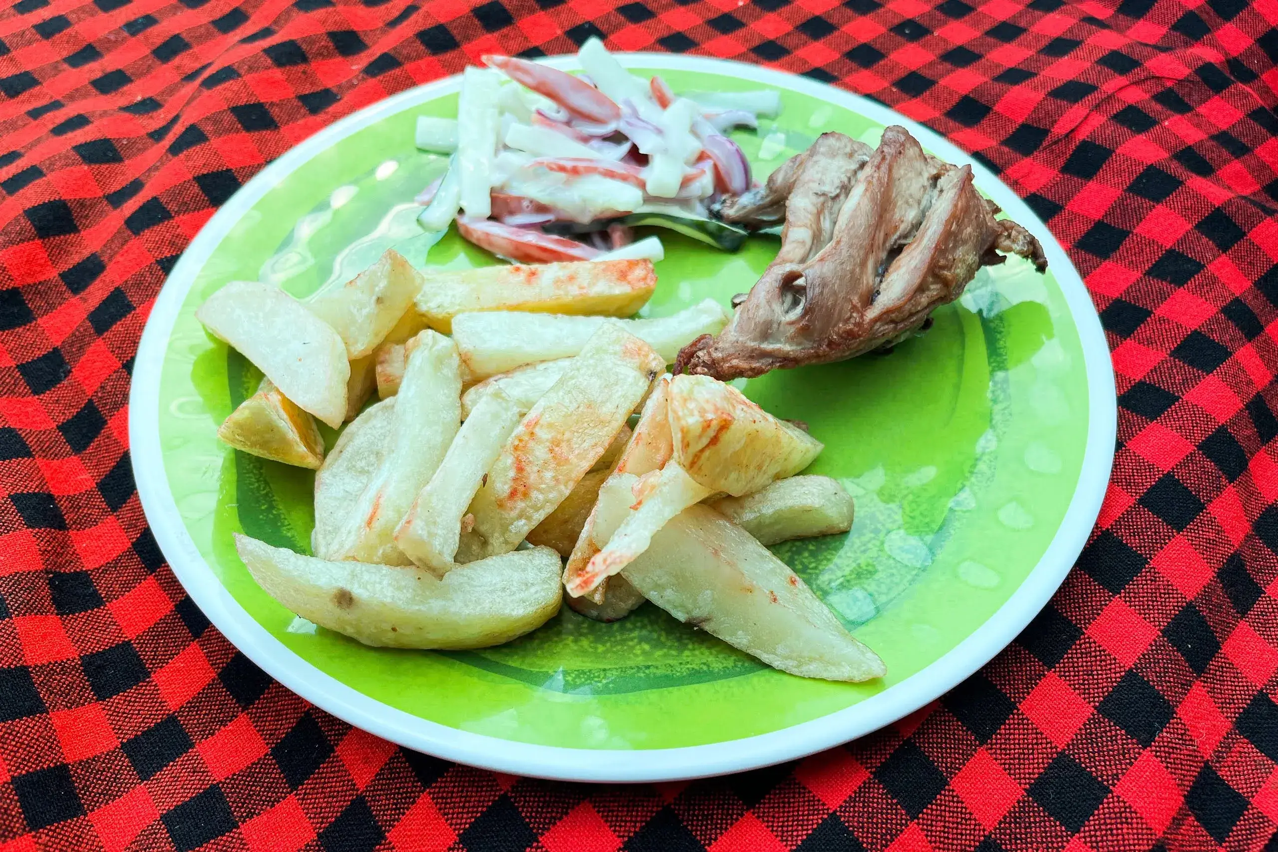 Food for our safari and trek travelers - consists of wedges, meat and some salad