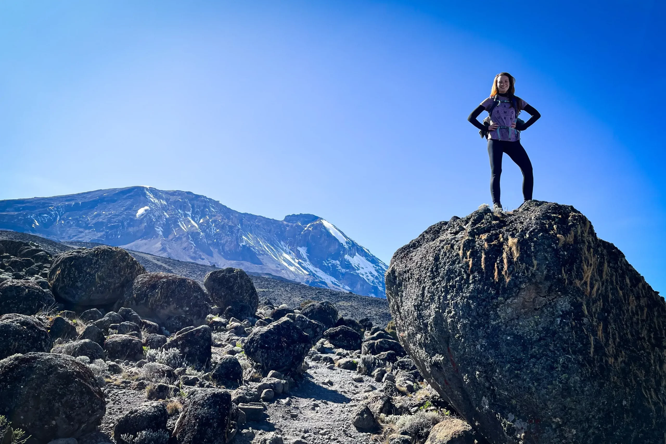 Our Adventurous travelers climbing the rocks in Kilimanjaro