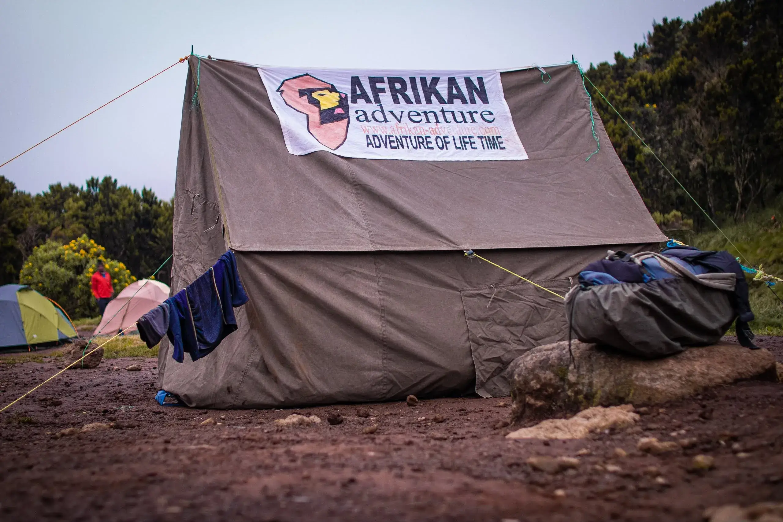 Early morning view of Camping tents of afrikan adventures in treks.