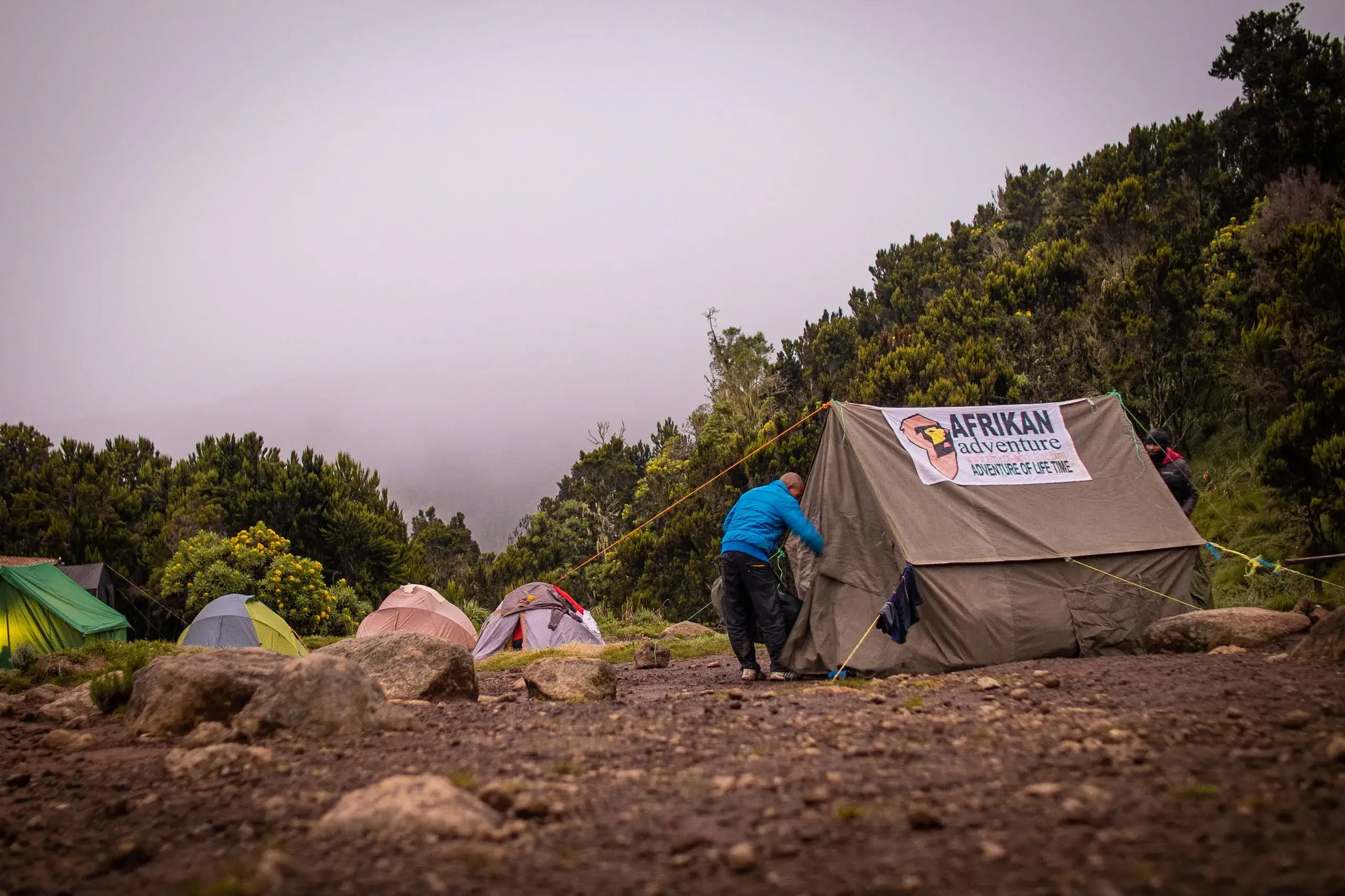 Early morning view of Camping tents of afrikan adventures in treks.