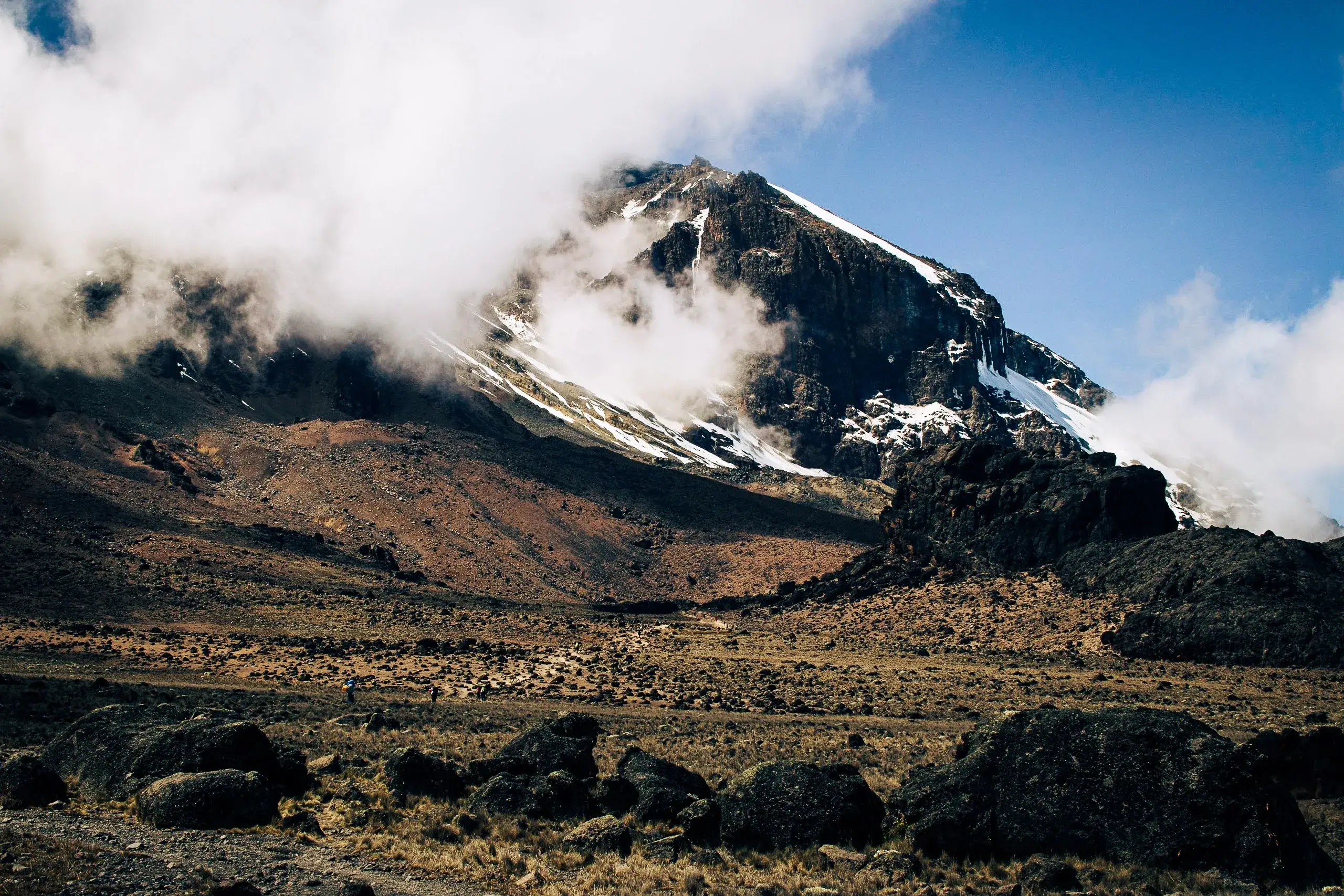 the magnificent view of Kilimanjaro while trekking