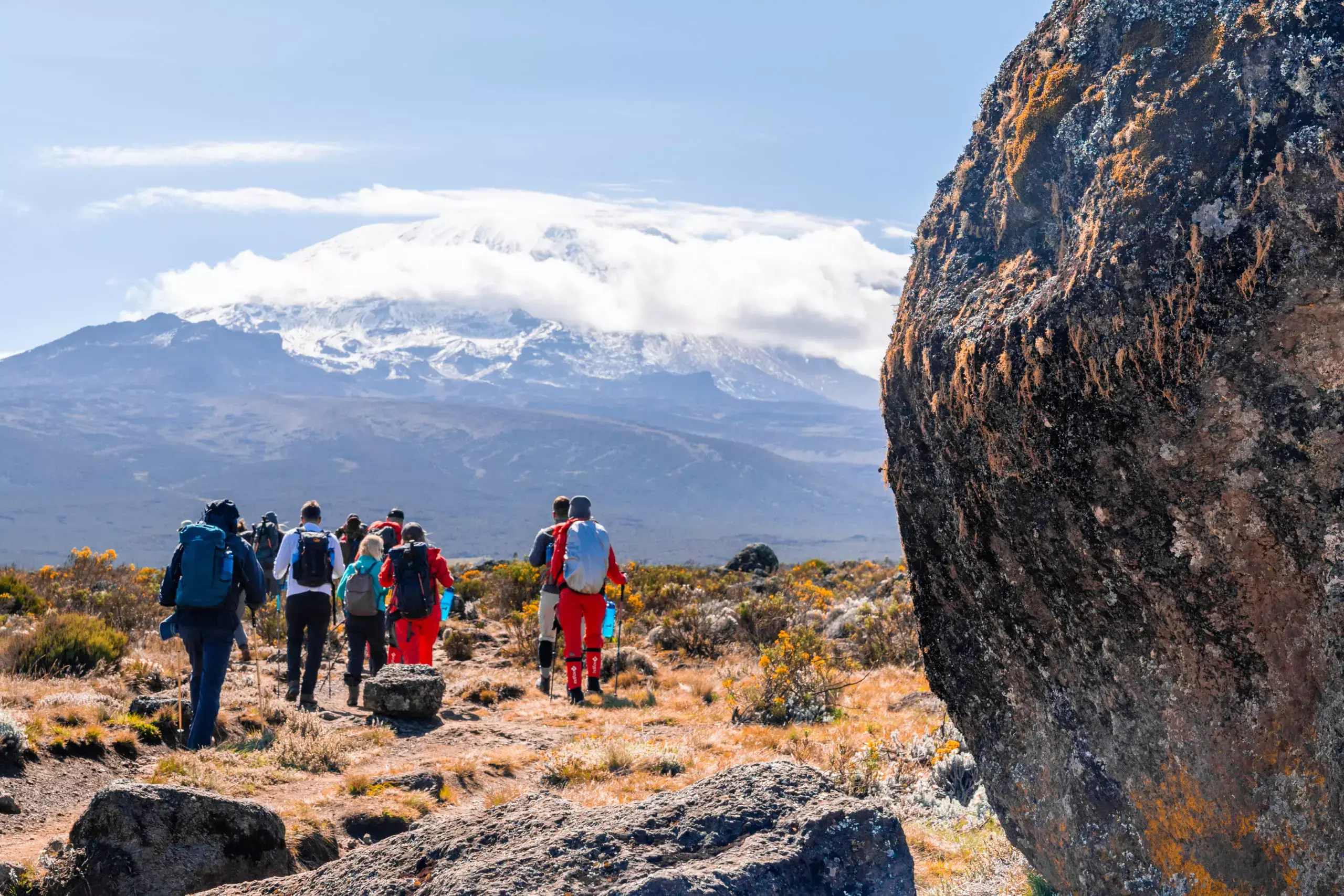 Trekkers on their way to summit Kilimanjaro